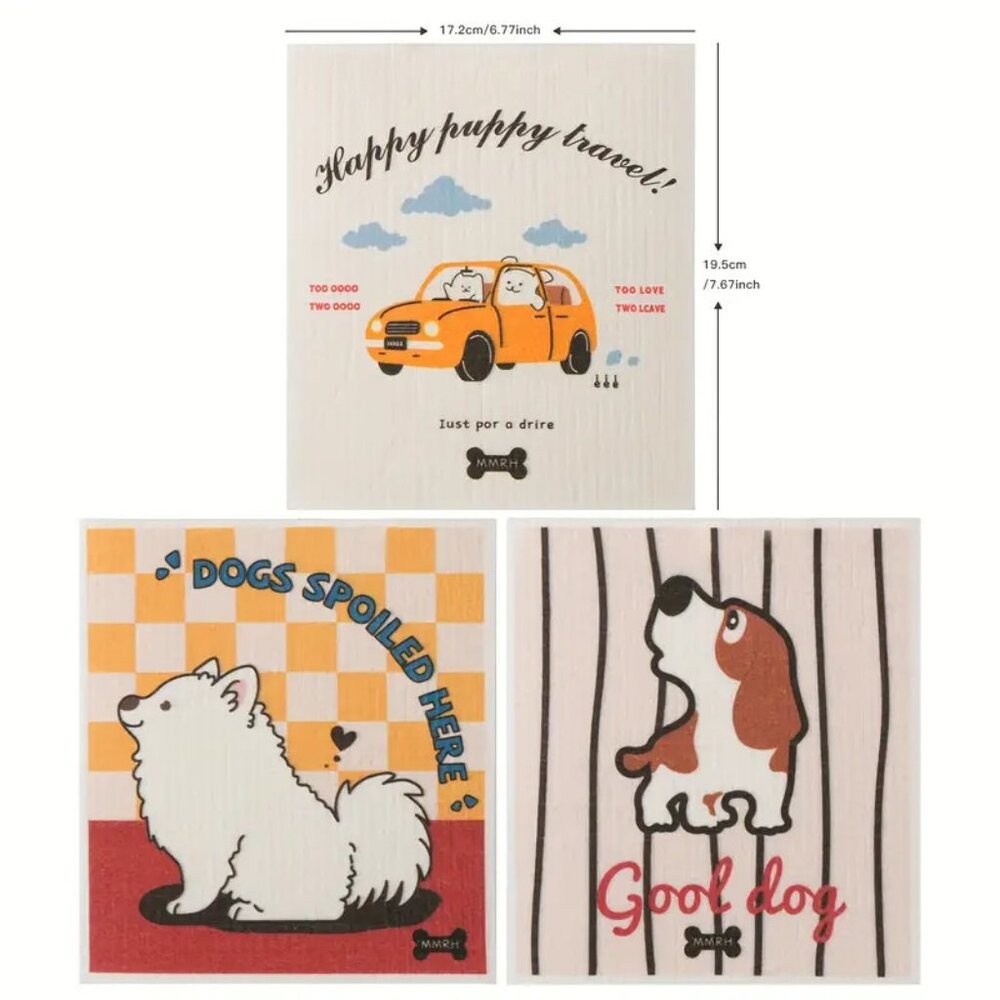 NEW Set of 3, Swedish Dishcloths, Dog Lover, Reusable, Sustainable Biodegradable